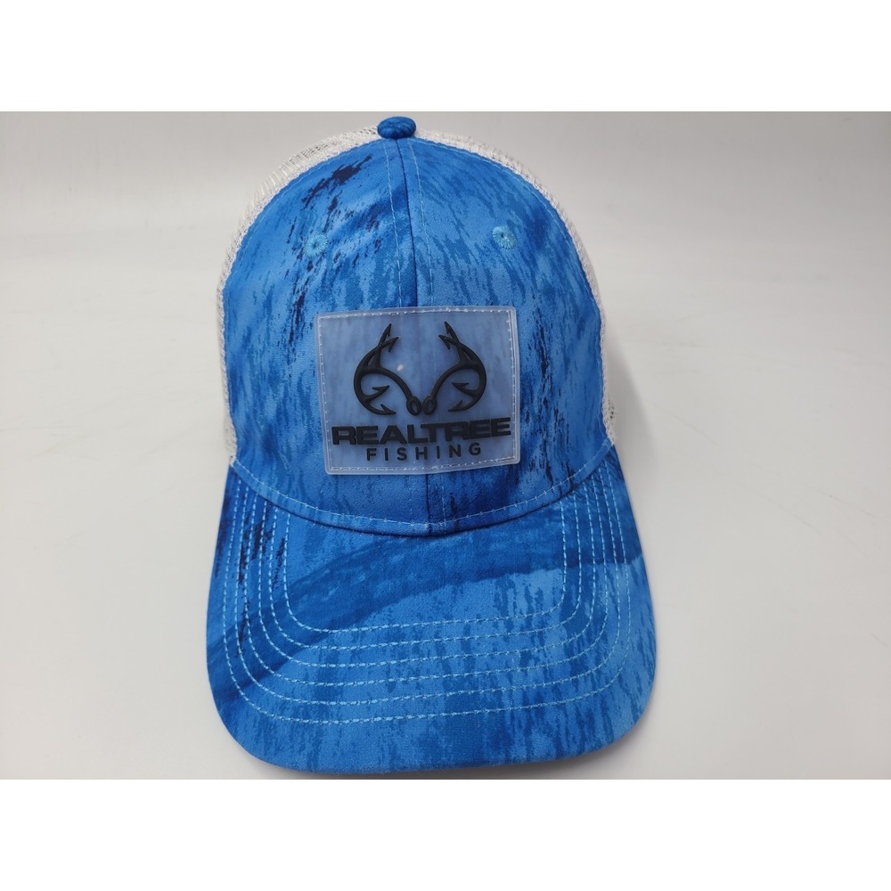 Realtree Fishing Water Camo Mesh Trucker Adjustable Hat Cap Outdoors Men Blue